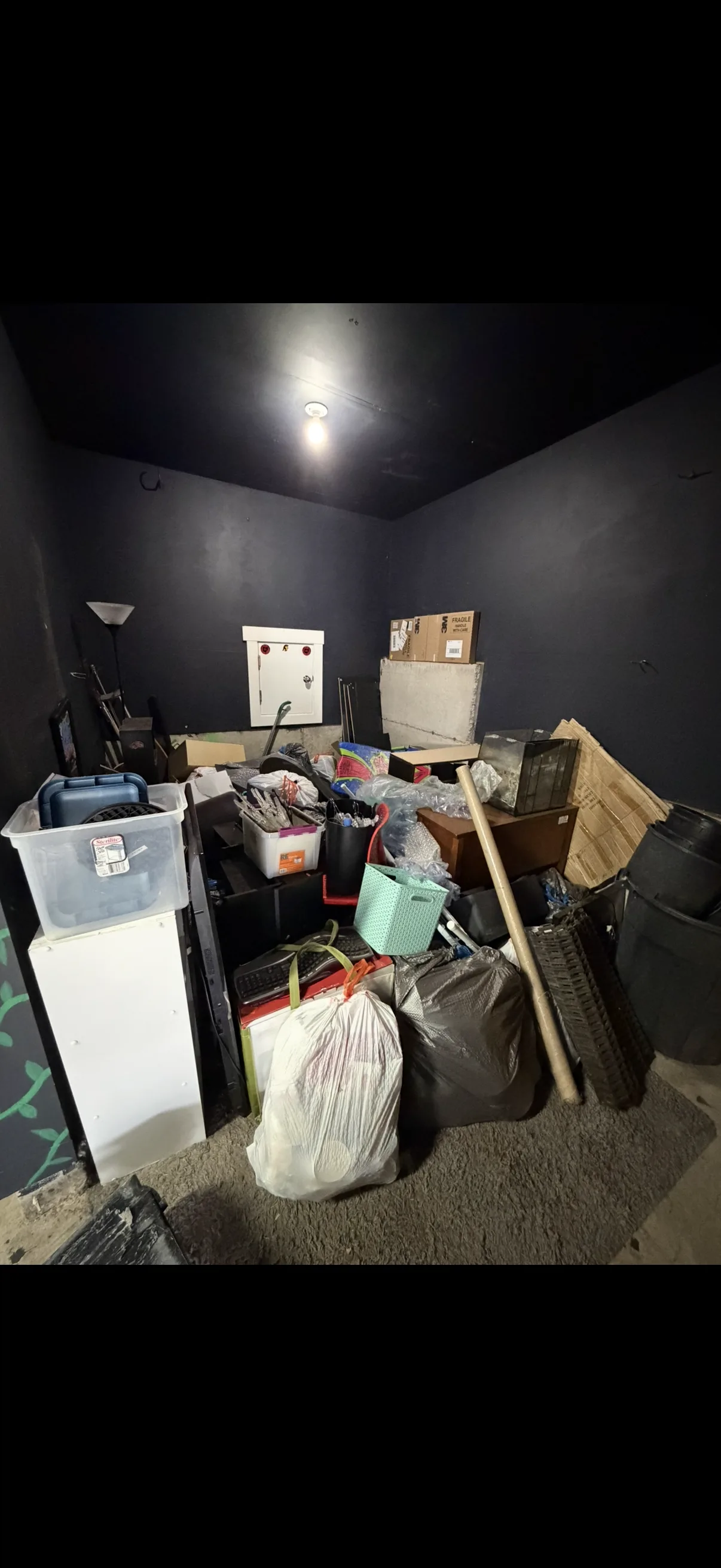 Moving day setup with boxes and furniture in staging area